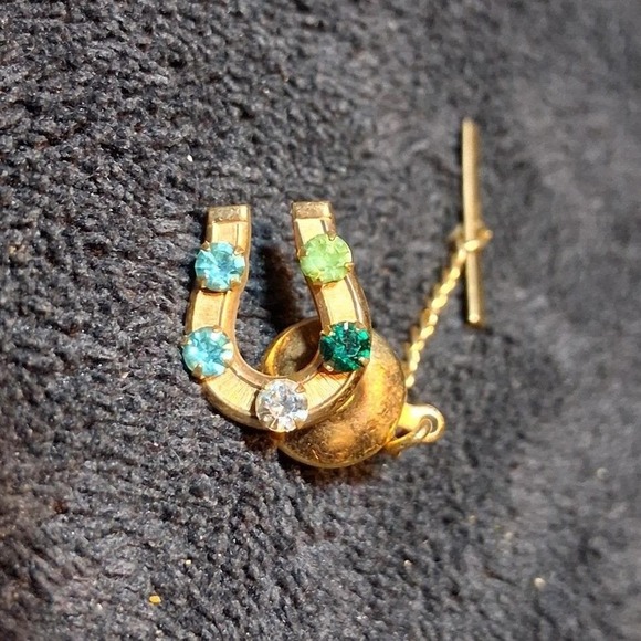 Other - Vintage 12KG Horseshoe Tie Tack Multi stone Colts Equestrian Lucky Dad Pin